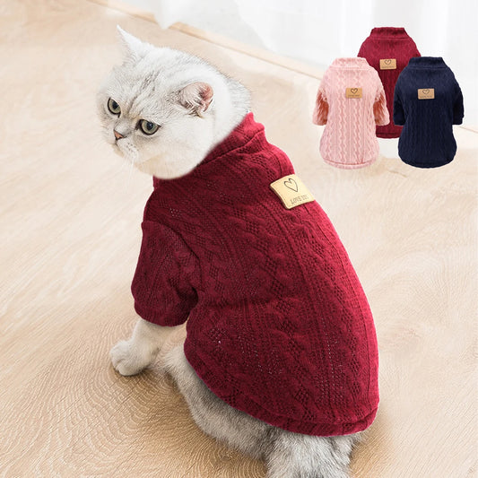 Knit Sweater for  Small Medium Dogs & Cats – Pink Winter Pet Clothing