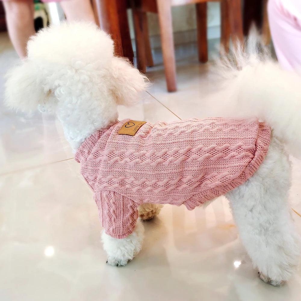 Knit Sweater for  Small Medium Dogs & Cats – Pink Winter Pet Clothing