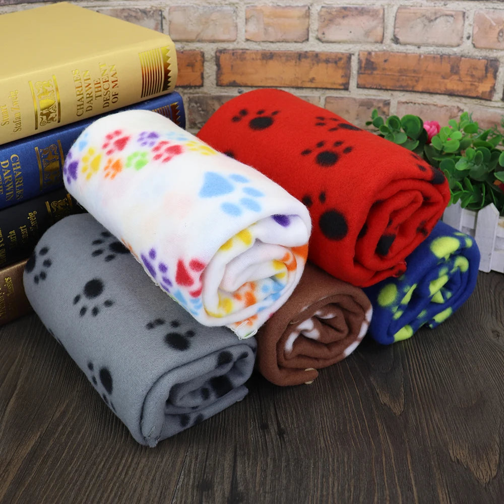 Washable Soft Dog Blanket with Paw Print – Bed Mat & Towel for Pets