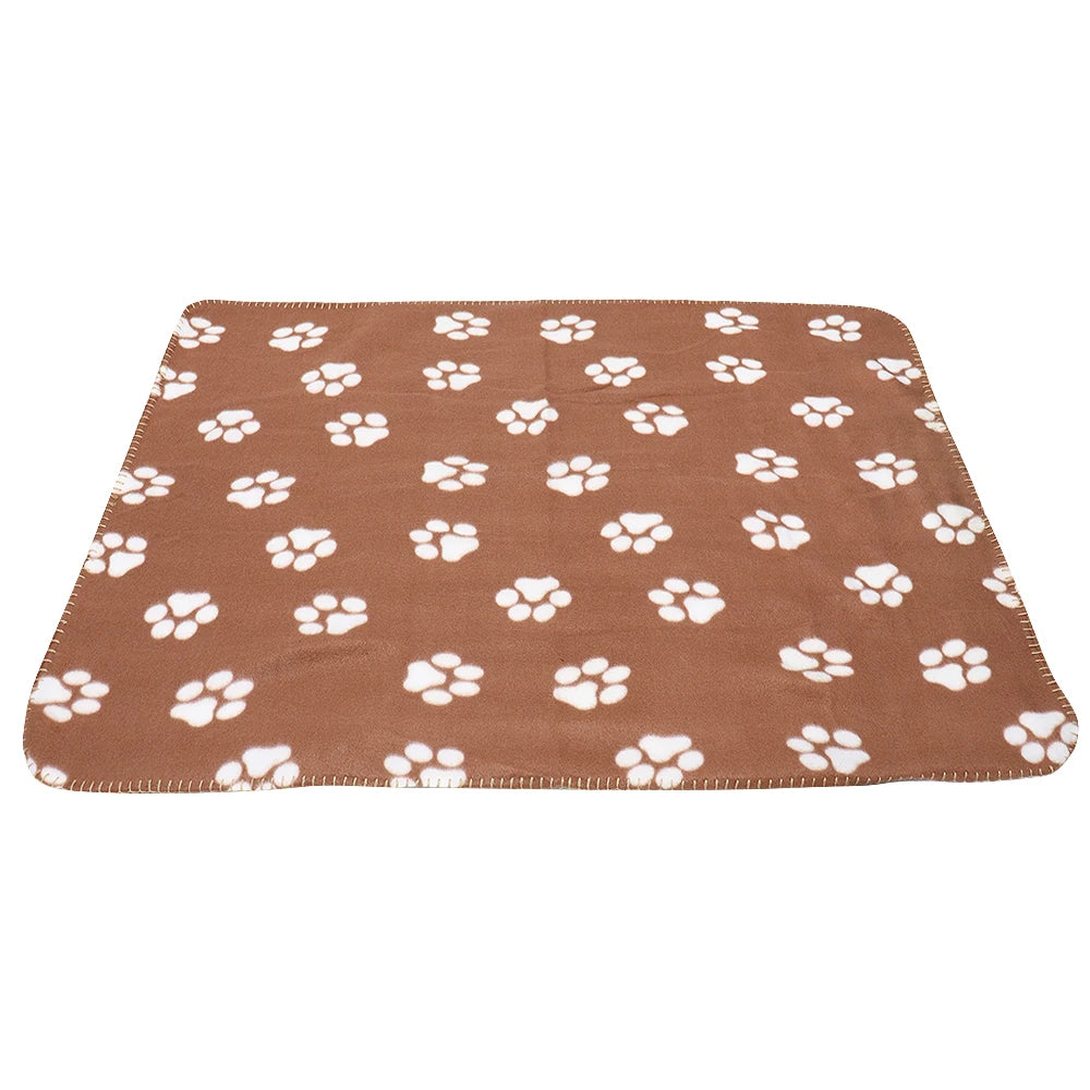 Washable Soft Dog Blanket with Paw Print – Bed Mat & Towel for Pets