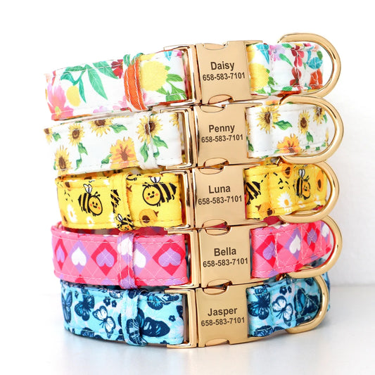 Flower Bee Printed Puppy Personaized Collars