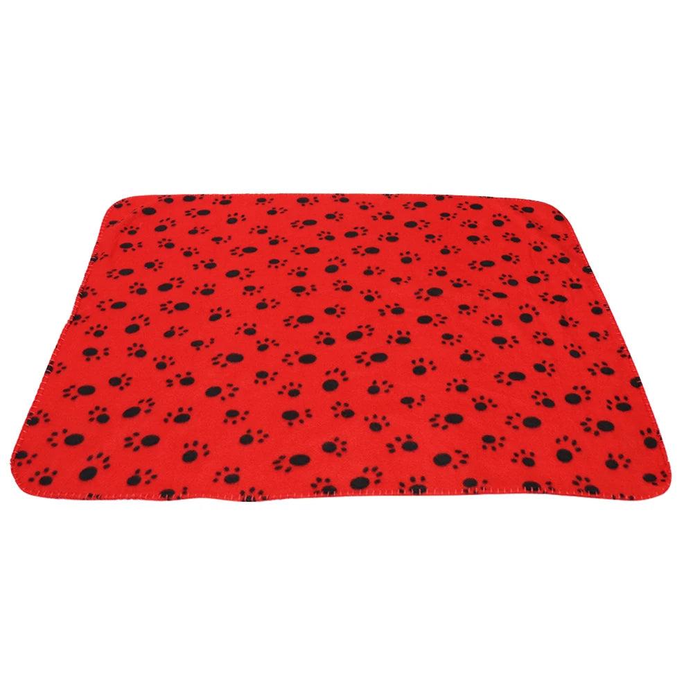 Washable Soft Dog Blanket with Paw Print – Bed Mat & Towel for Pets