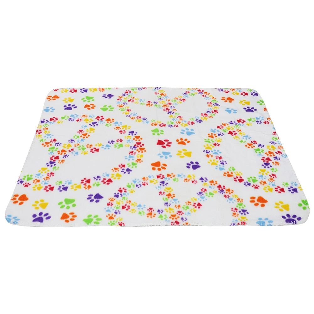 Washable Soft Dog Blanket with Paw Print – Bed Mat & Towel for Pets