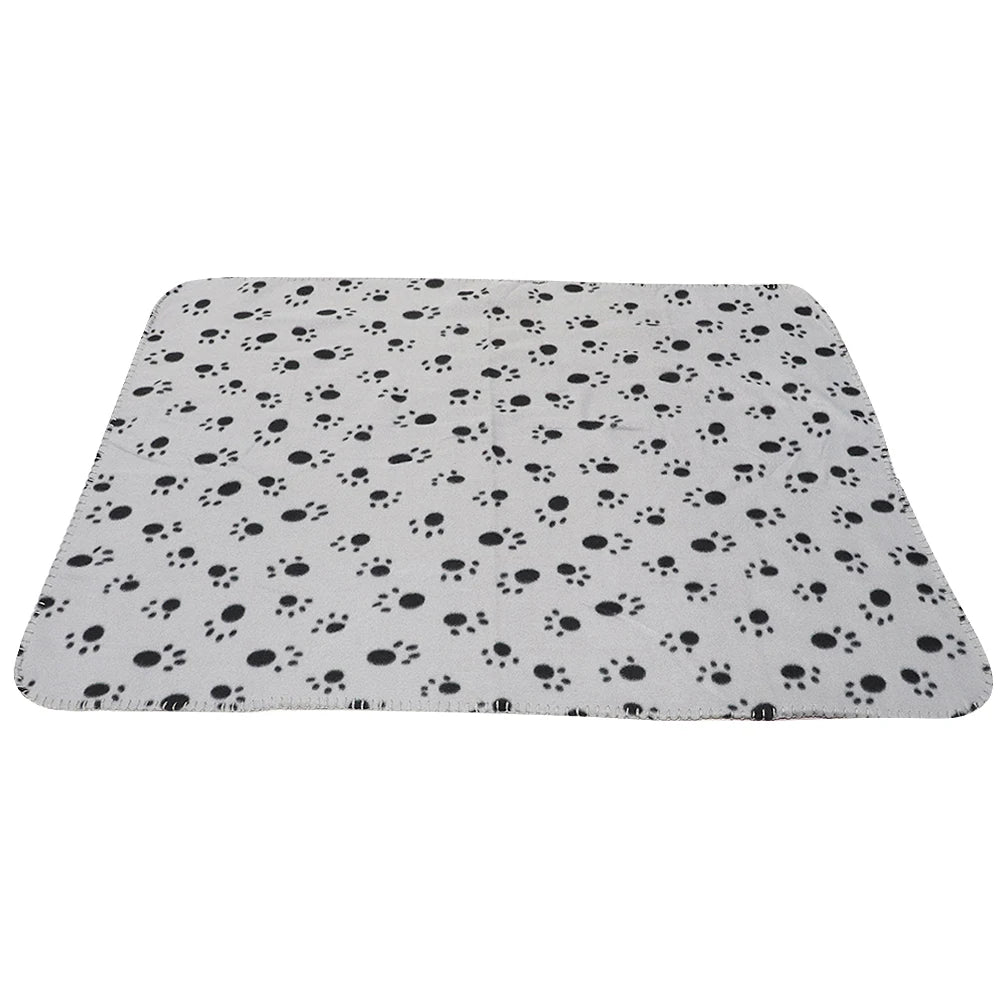 Washable Soft Dog Blanket with Paw Print – Bed Mat & Towel for Pets