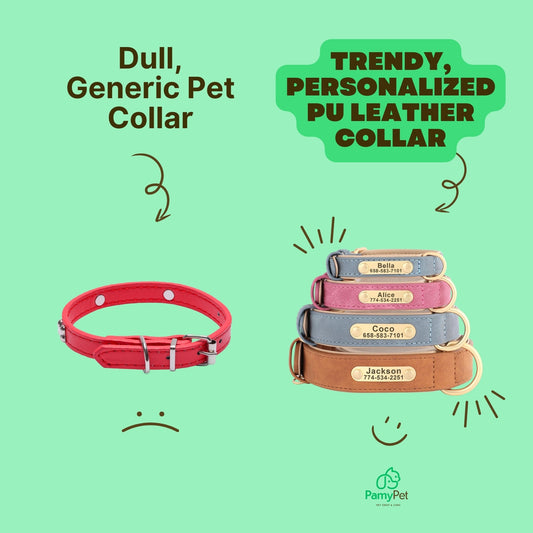 Leather Personalized Dog Collar Soft Padded